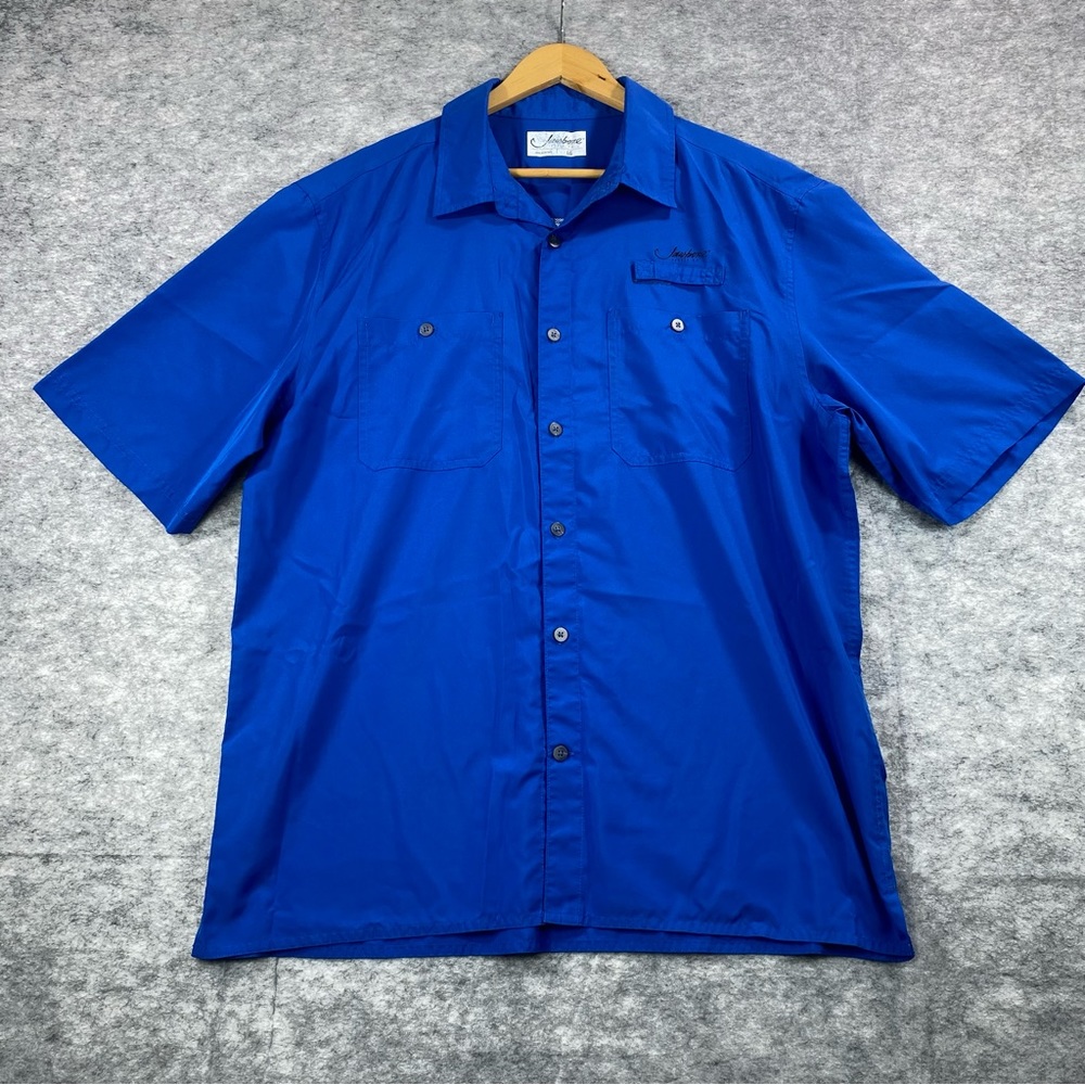 Jawbone Mens Blue Short Sleeve Vented‎ Performance Fishing Button Down SZ LG